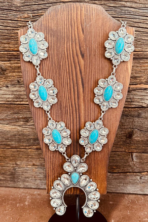 Western Rhinestone Arch Necklace Set Turquoise