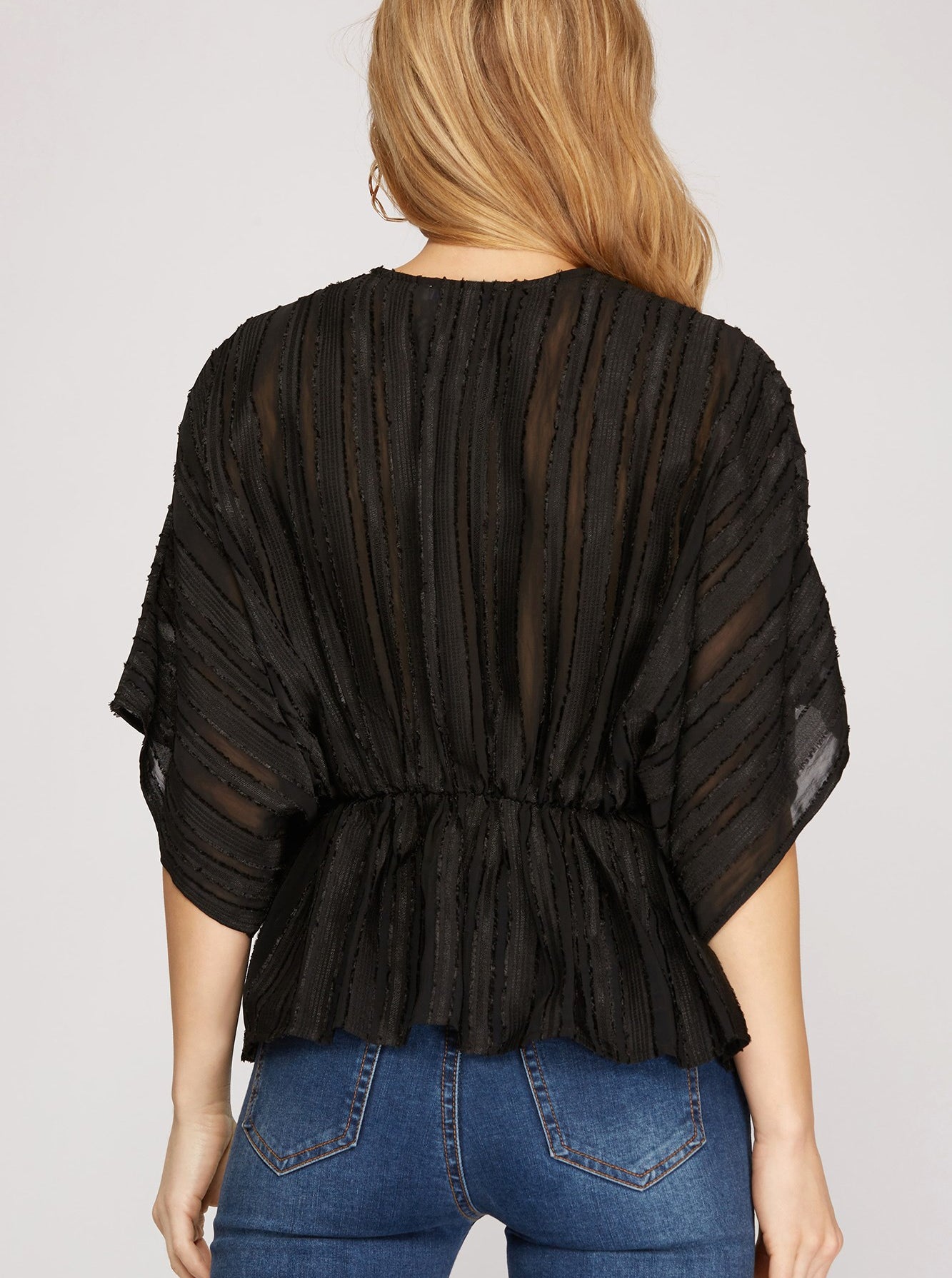 KIMONO SLEEVE TEXTURED WOVEN TOP