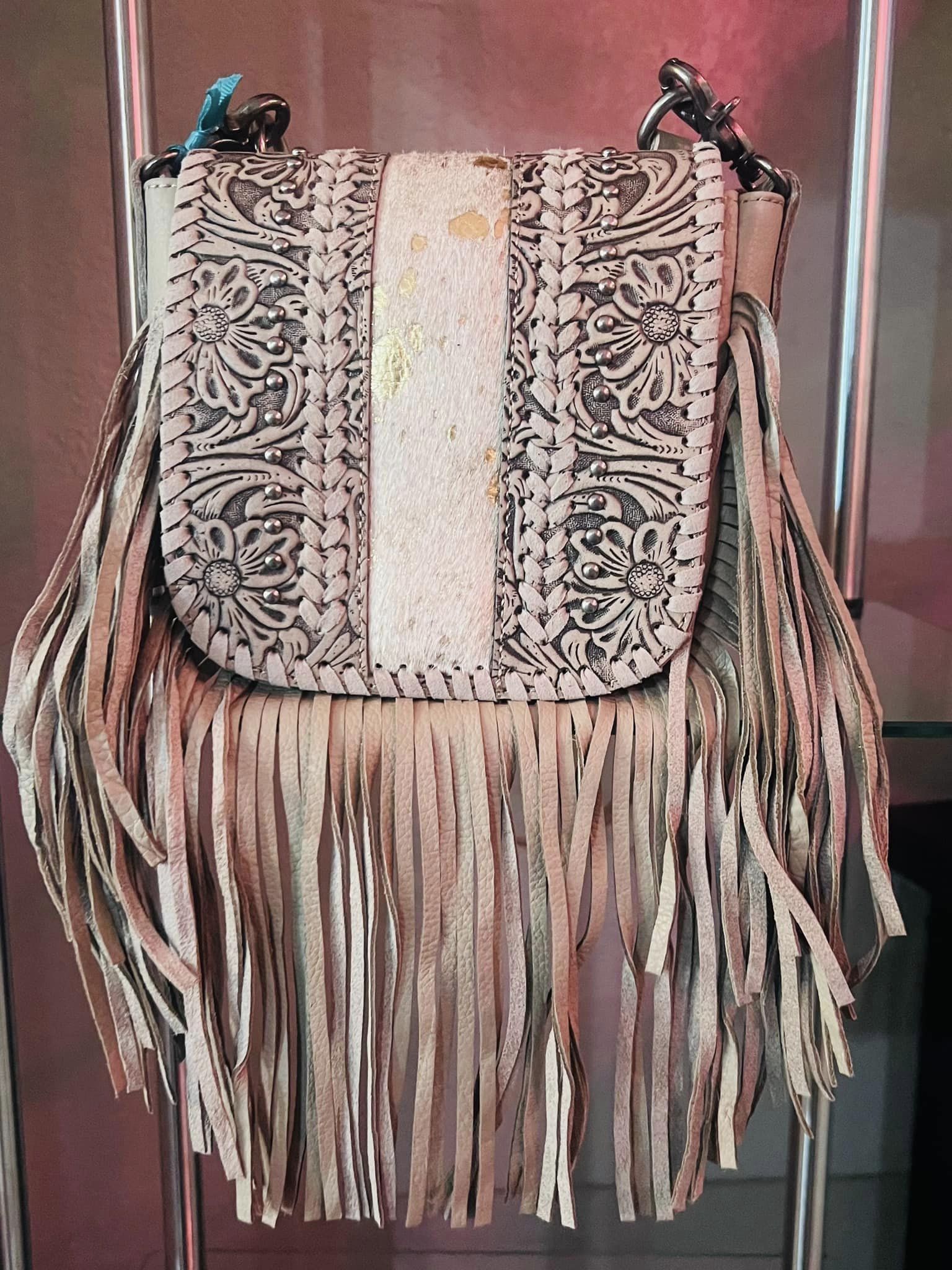 MONTANA WEST GENUINE LEATHER TOOLED FRINGE CROSSBODY