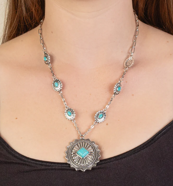 Squash Blossom Necklace - Turquoise & Silver