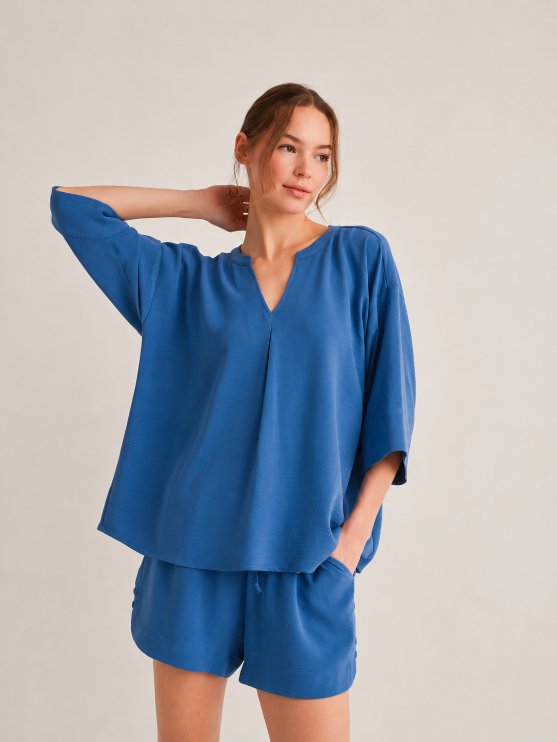 Solid 3/4 Sleeves Loungewear Set