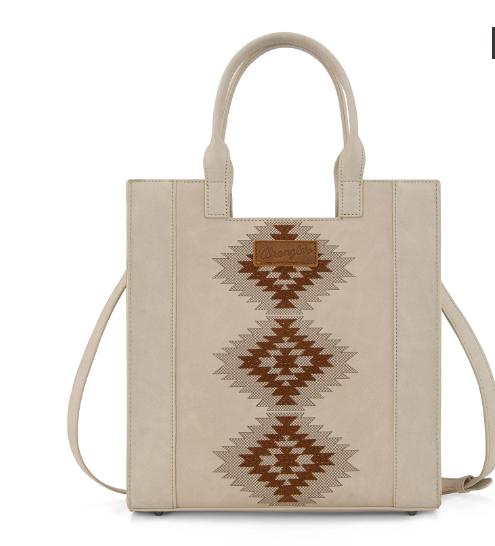 Wrangler Aztec Embroidered Tote Bag/Crossbody- Beige