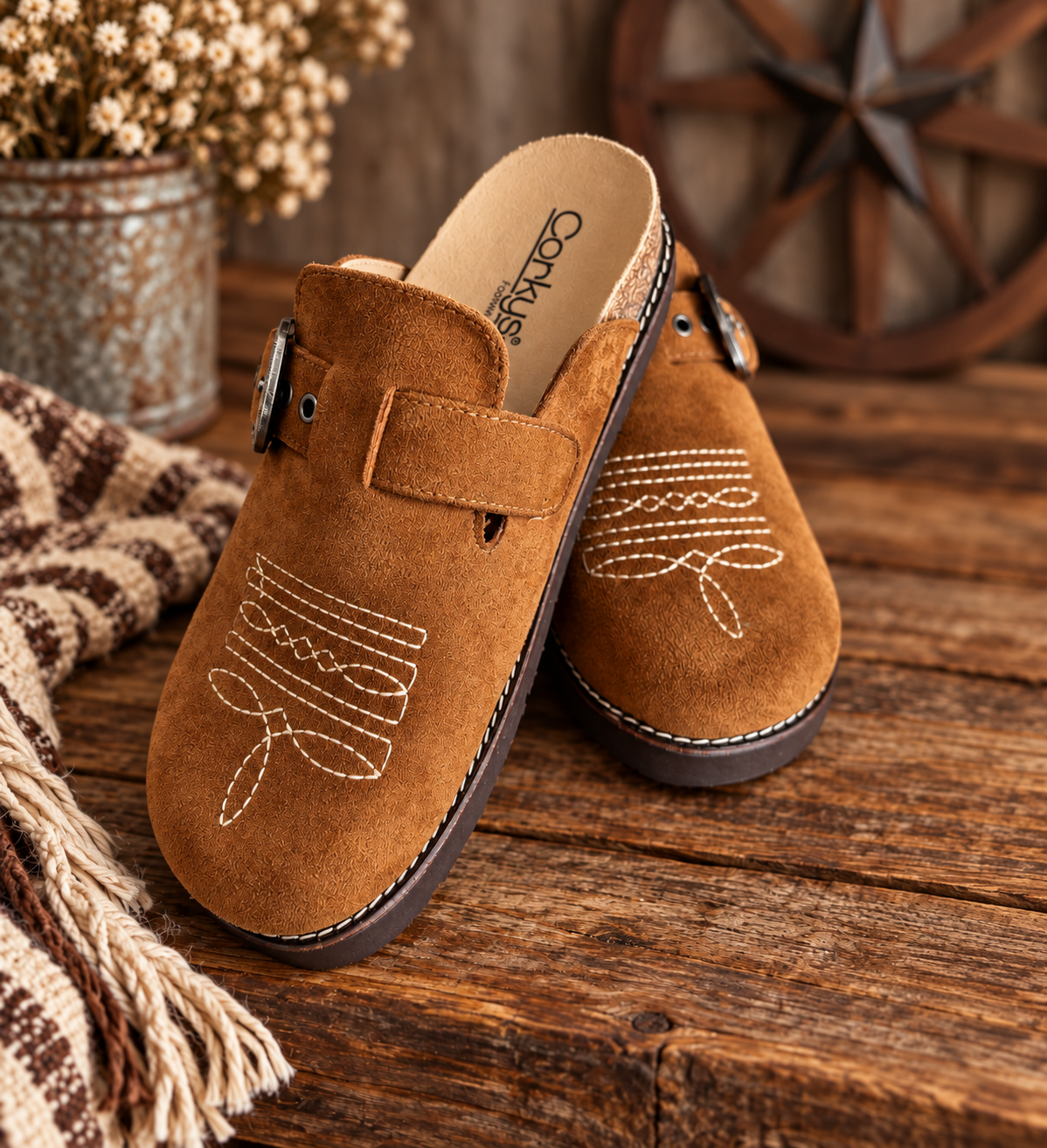 Corky's Broken in slip-on mules (Tobacco)