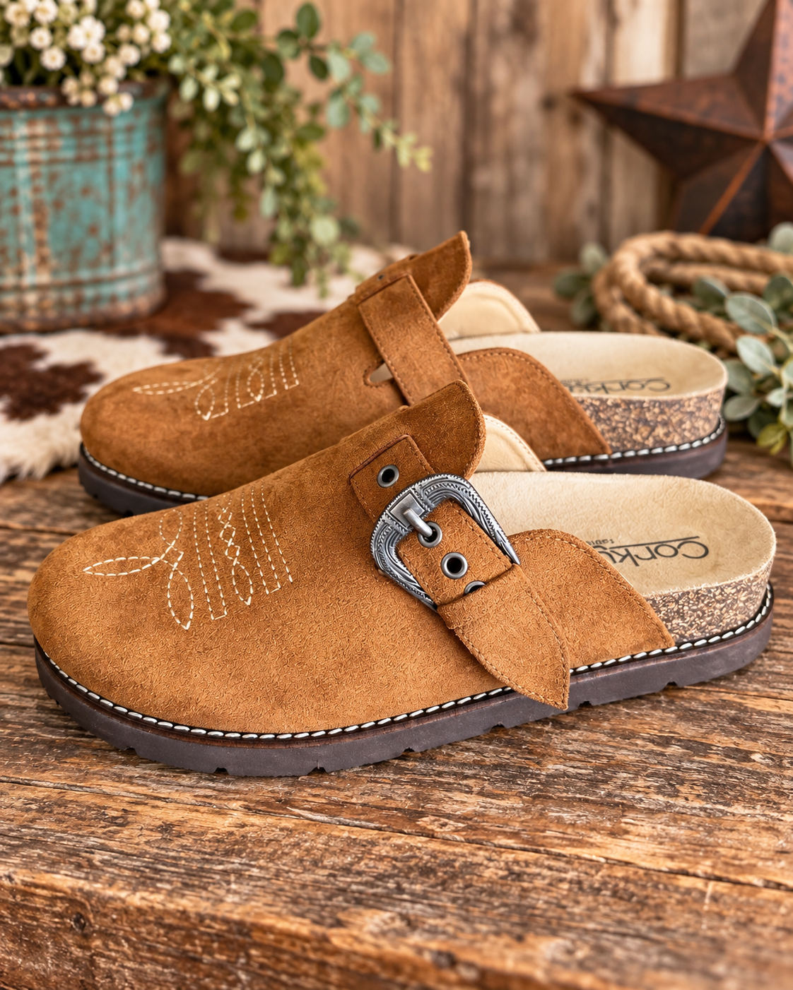 Corky's Broken in slip-on mules (Tobacco)