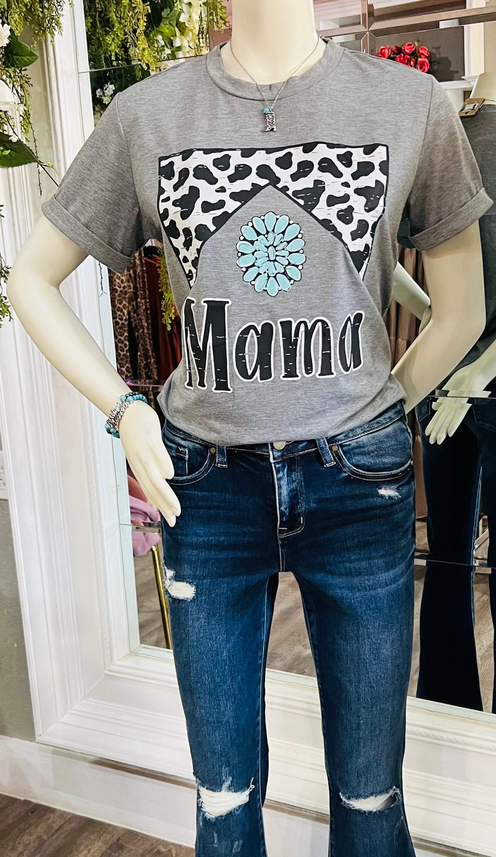 Leopard Turquoise Mama T-Shirt