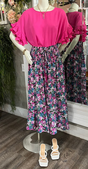 BUTTON FRONT FLORAL PRINT MAXI SKIRT