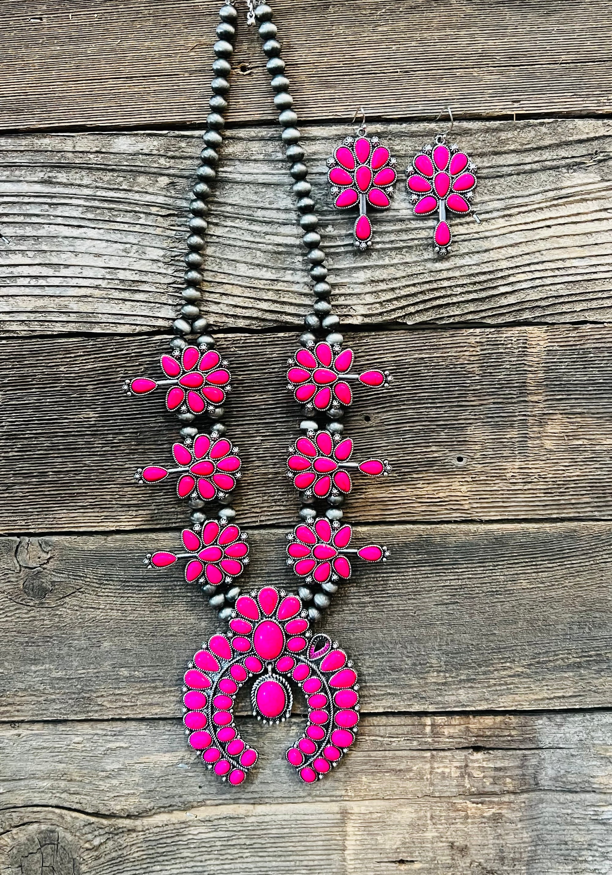Navajo Style Pearl Squash Blossom Necklace Set