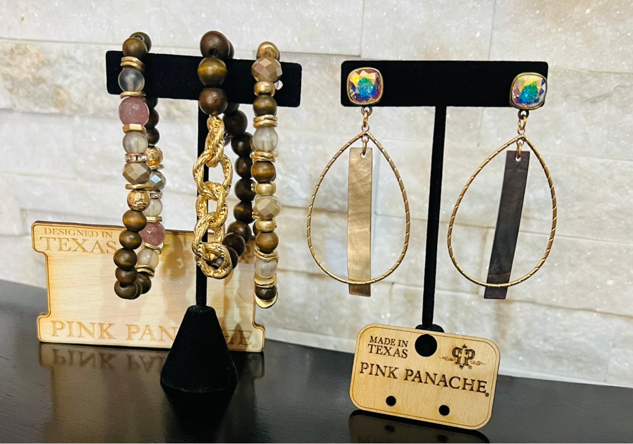 PINK PANACHE GOLD TEARDROP EARRING WITH MOTHER OF PEARL BAR