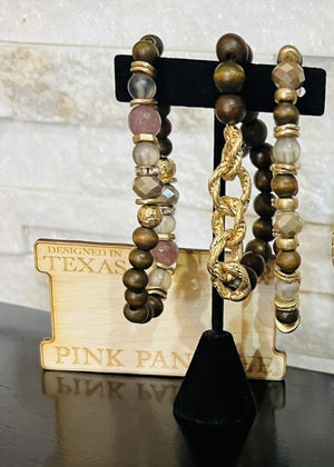 Pink Panache 3 strand brown wood bracelet