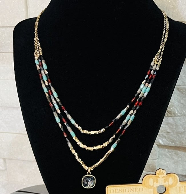 Pink Panache Three Strand Blue Mix Necklace