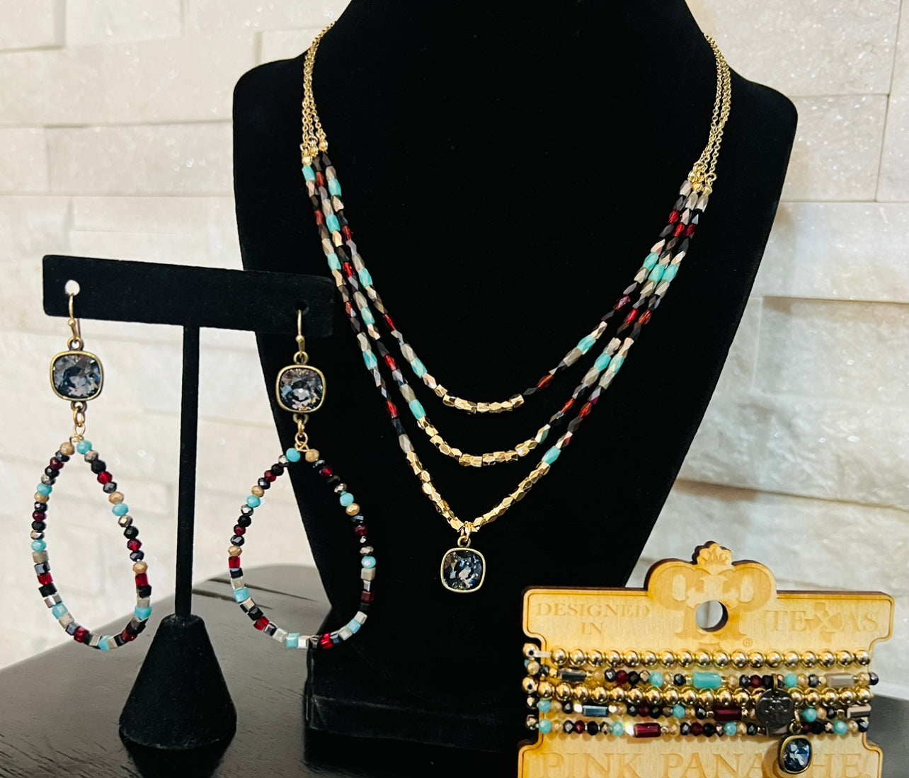 Pink Panache Three Strand Blue Mix Necklace