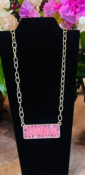 Pink Crystal Rectangle Necklace Pink Panache