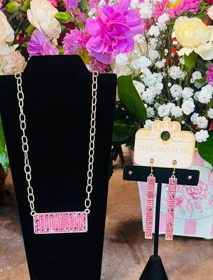 Pink Crystal Rectangle Necklace Pink Panache