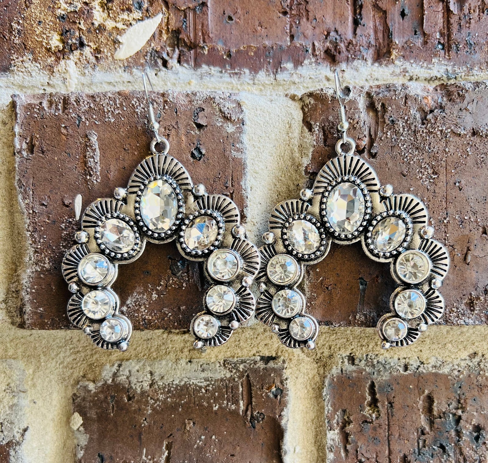 Crystal Squash Blossom Earrings - Silver & White
