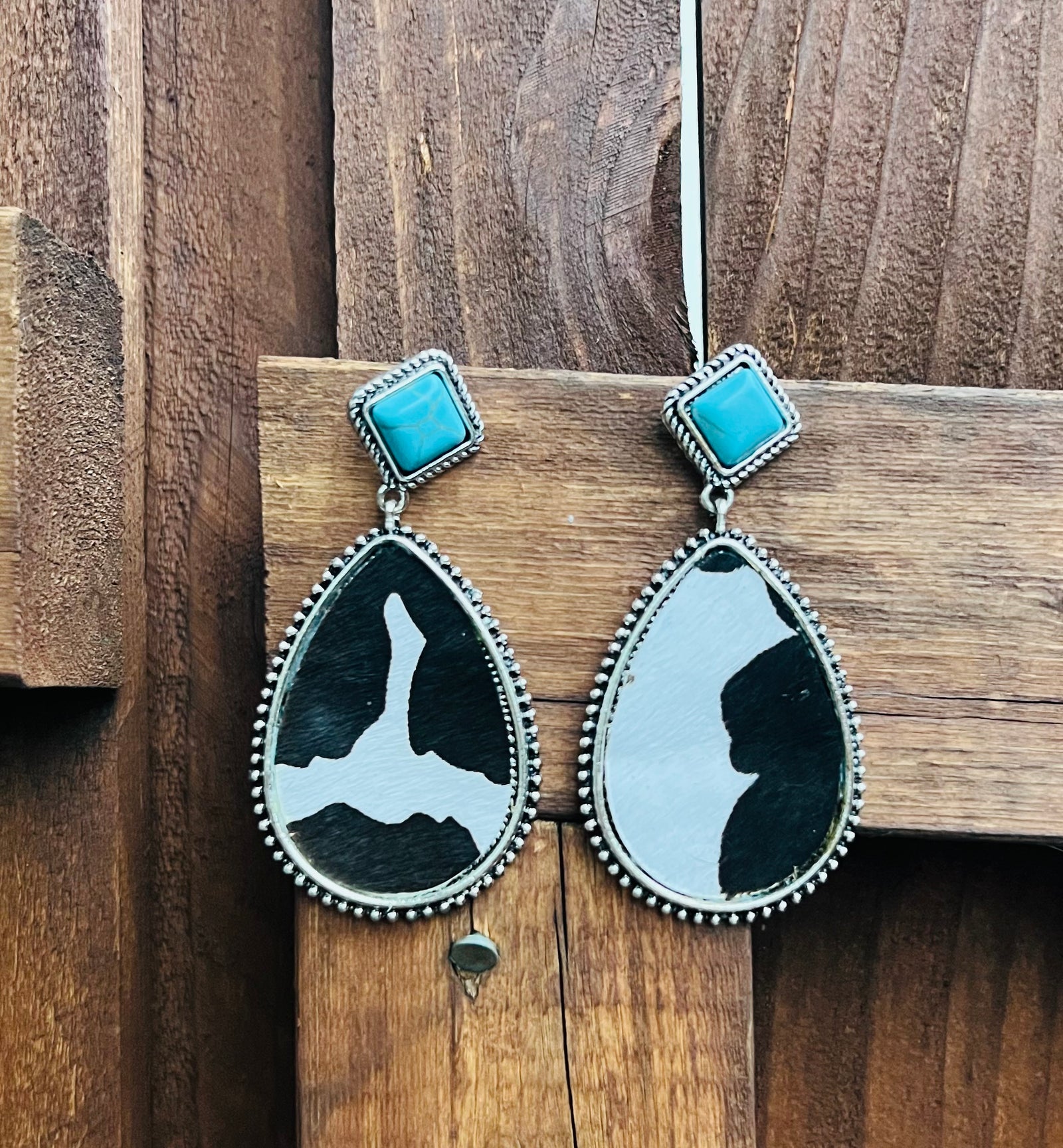 Turquoise Animal Hide Earrings Stud Back