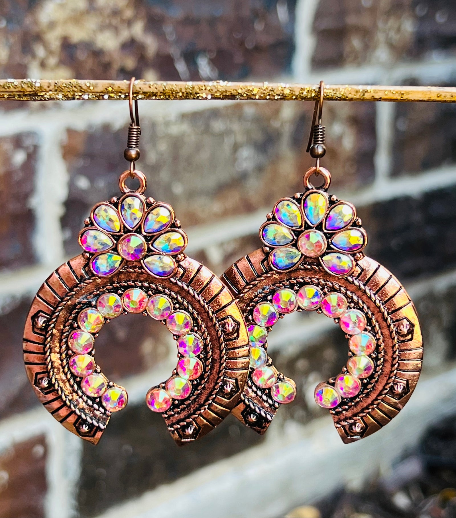 Western Earrings  AB & Copper