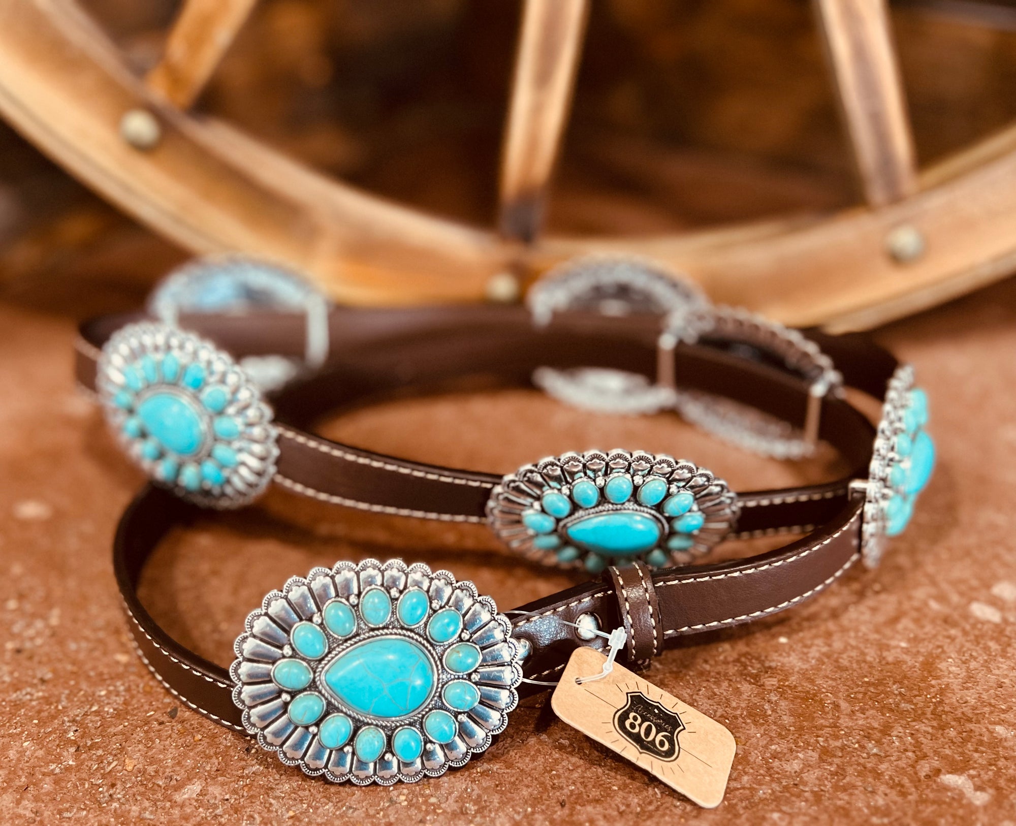 Turquoise Large Concho Leather Belt