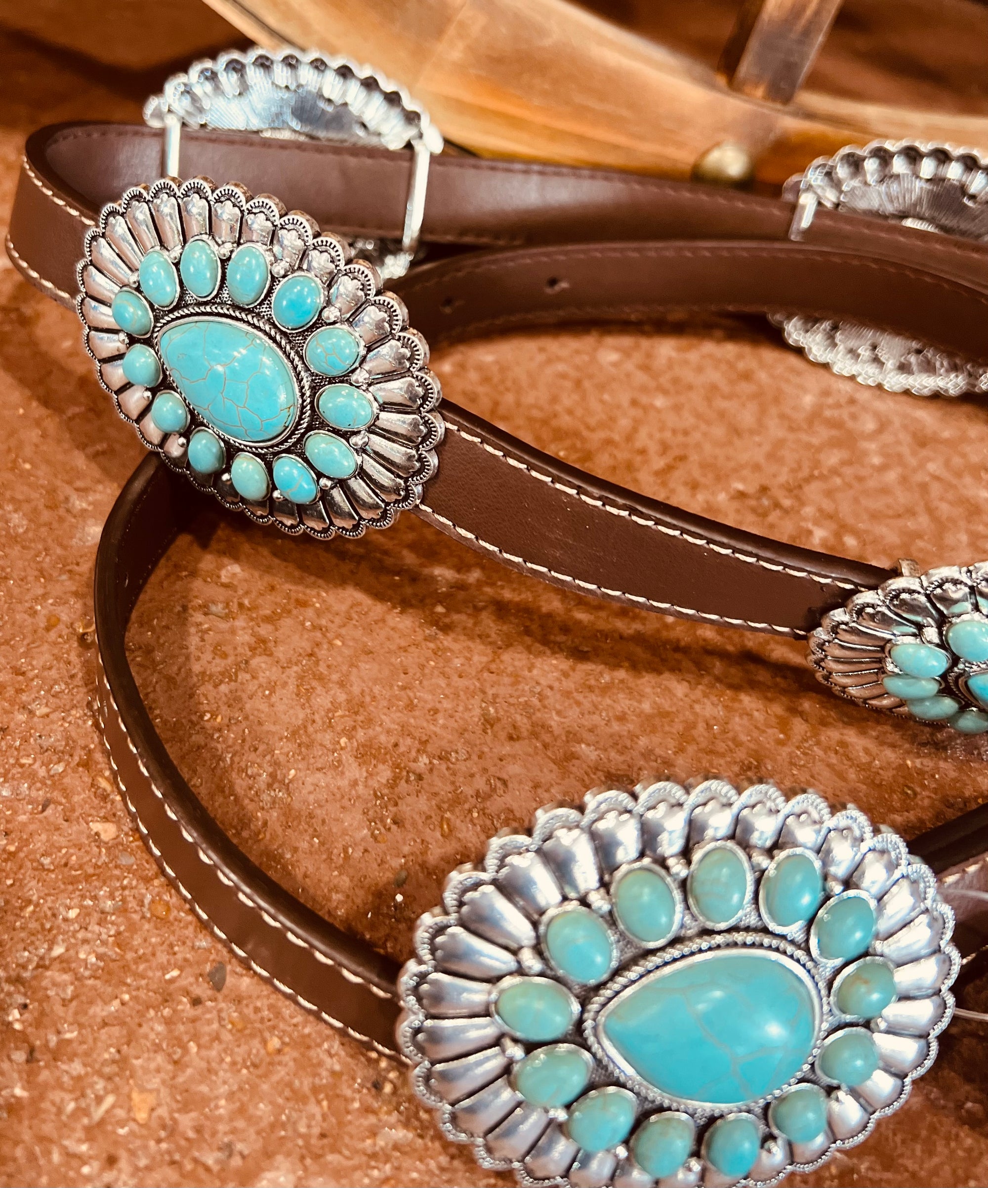 Turquoise Large Concho Leather Belt