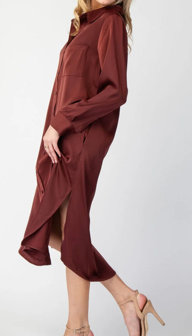 Long sleeve shirt dress "Rusted Wine"