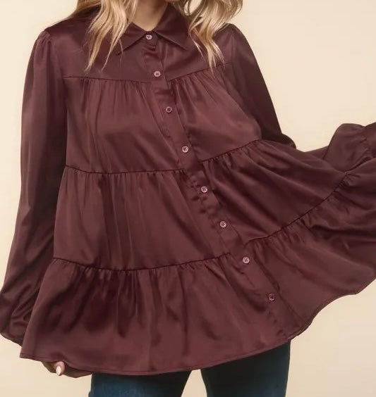 Babydoll Satin Blouse Top