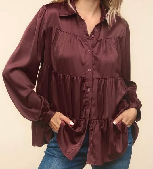 Babydoll Satin Blouse Top