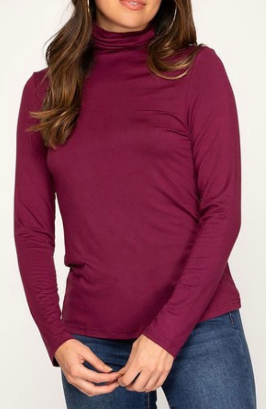 Long sleeve mock neck knit jersey top
