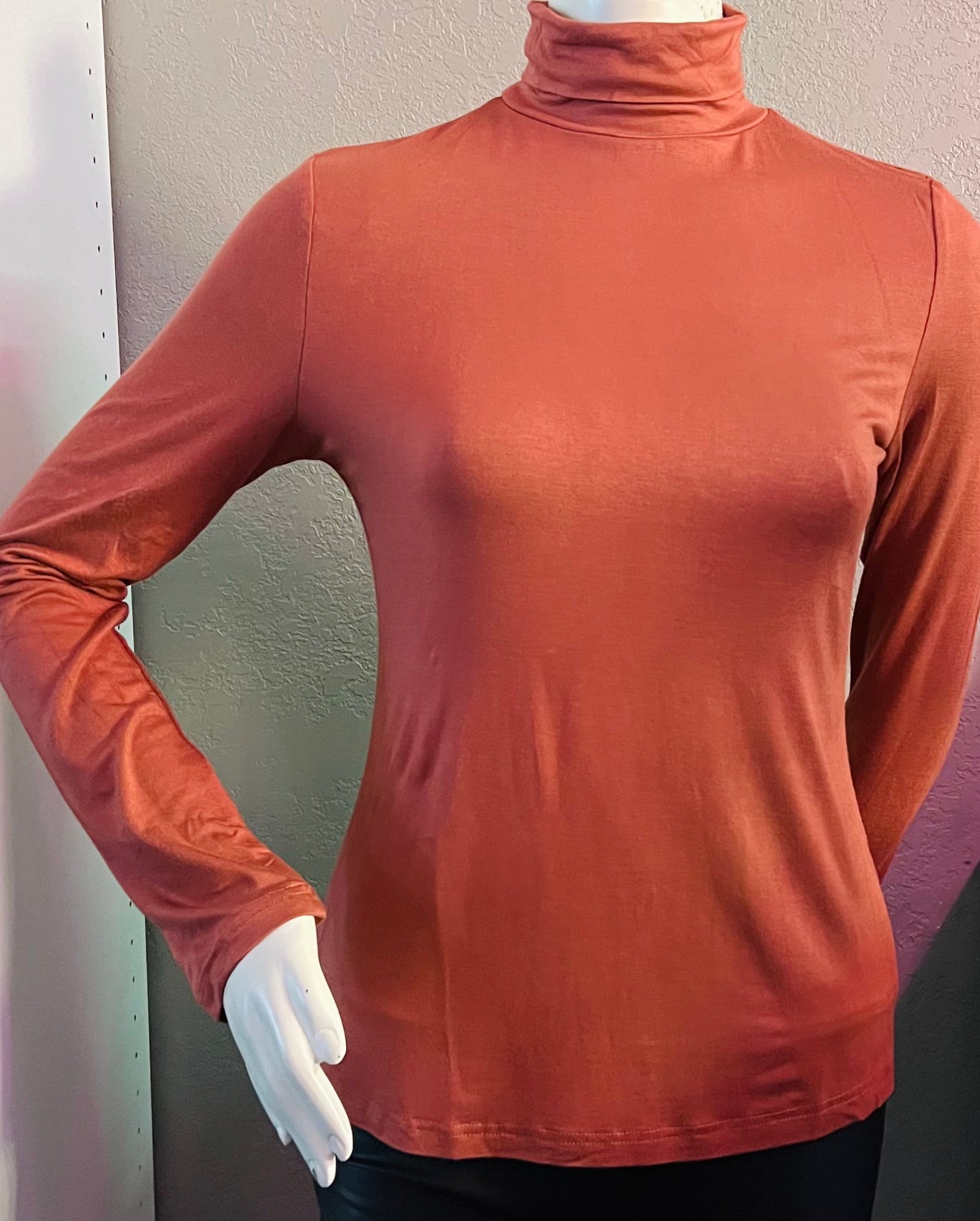 Long sleeve mock neck knit jersey top