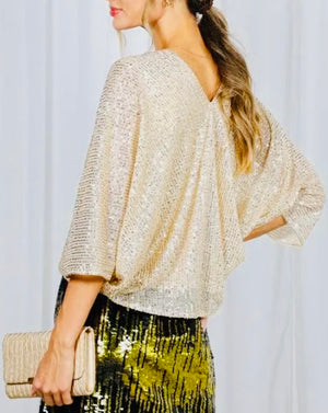 V-Neck Dolman Sleeve Blouse in Gold