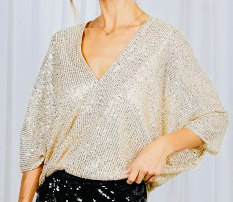 V-Neck Dolman Sleeve Blouse in Gold