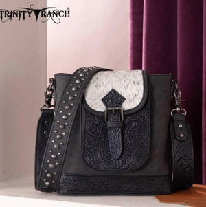 Trinity Ranch Genuine Hair On Cowhide Tooled Concealed Carry Crossbody Bag