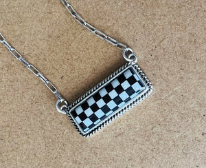 Checkerboard print pendent necklace