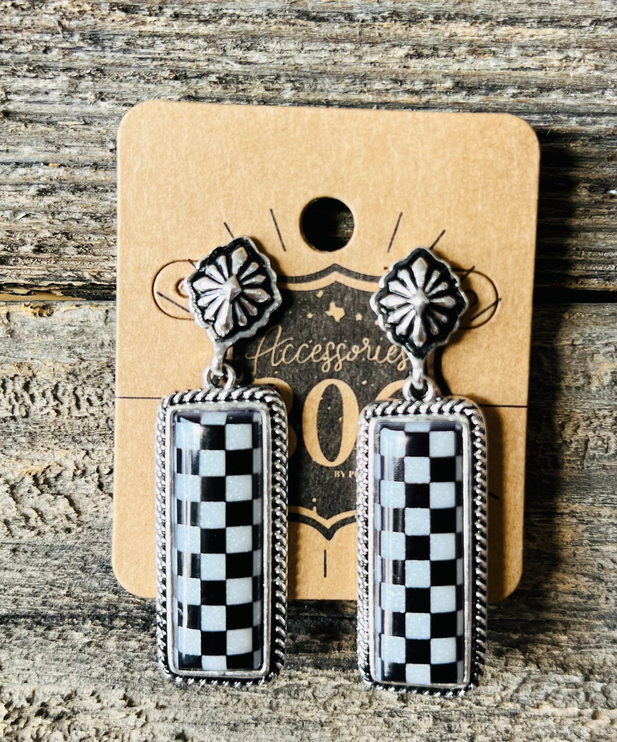 Checkerboard print dangle earrings