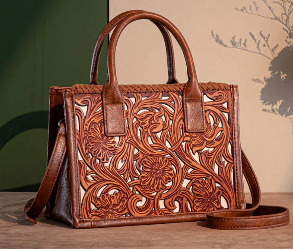 Trinity Ranch Floral Tooled Mini Tote/Crossbody