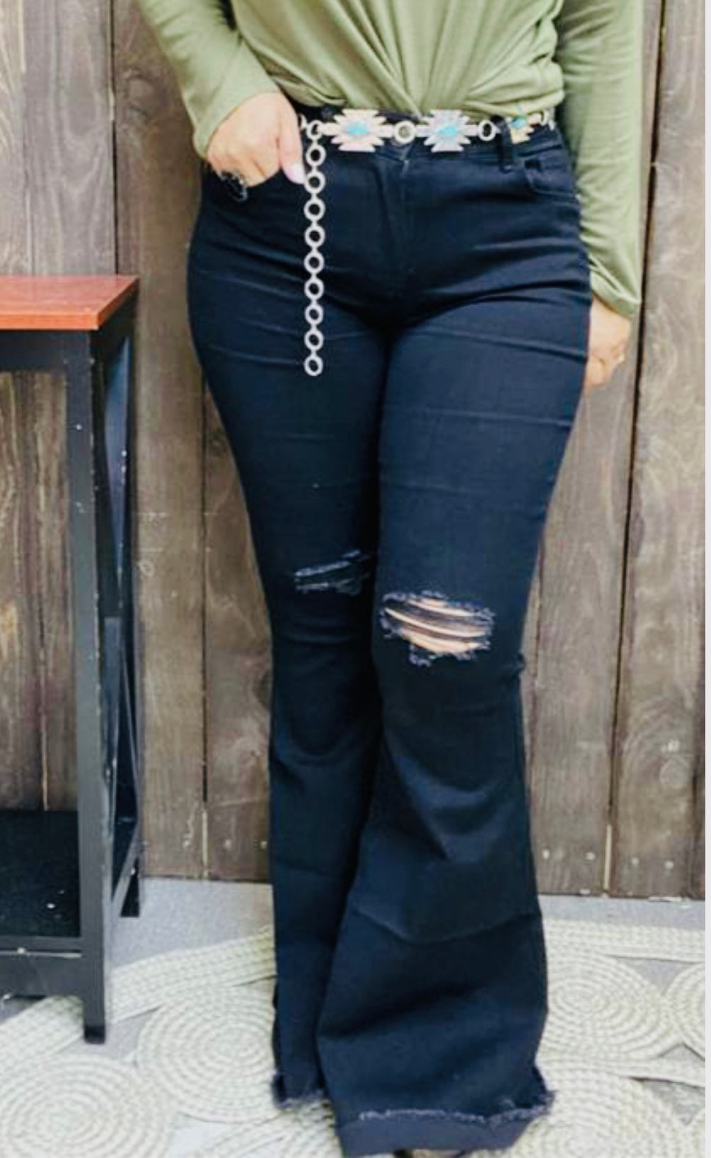 The fringe Bell Bottom Black Jeans