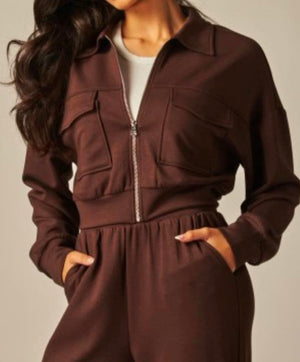 DOUBLE SOFT SATEEN TRIM ZIP SWEAT & CUFF PANT SET