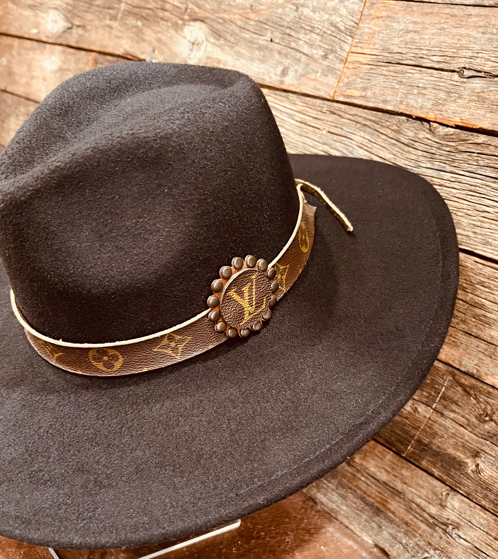LV UPCYCLED FEDORA HAT Tres Chic Trendz