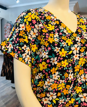 Floral Black Top