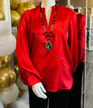 Balloon Sleeve Metallic Woven Top