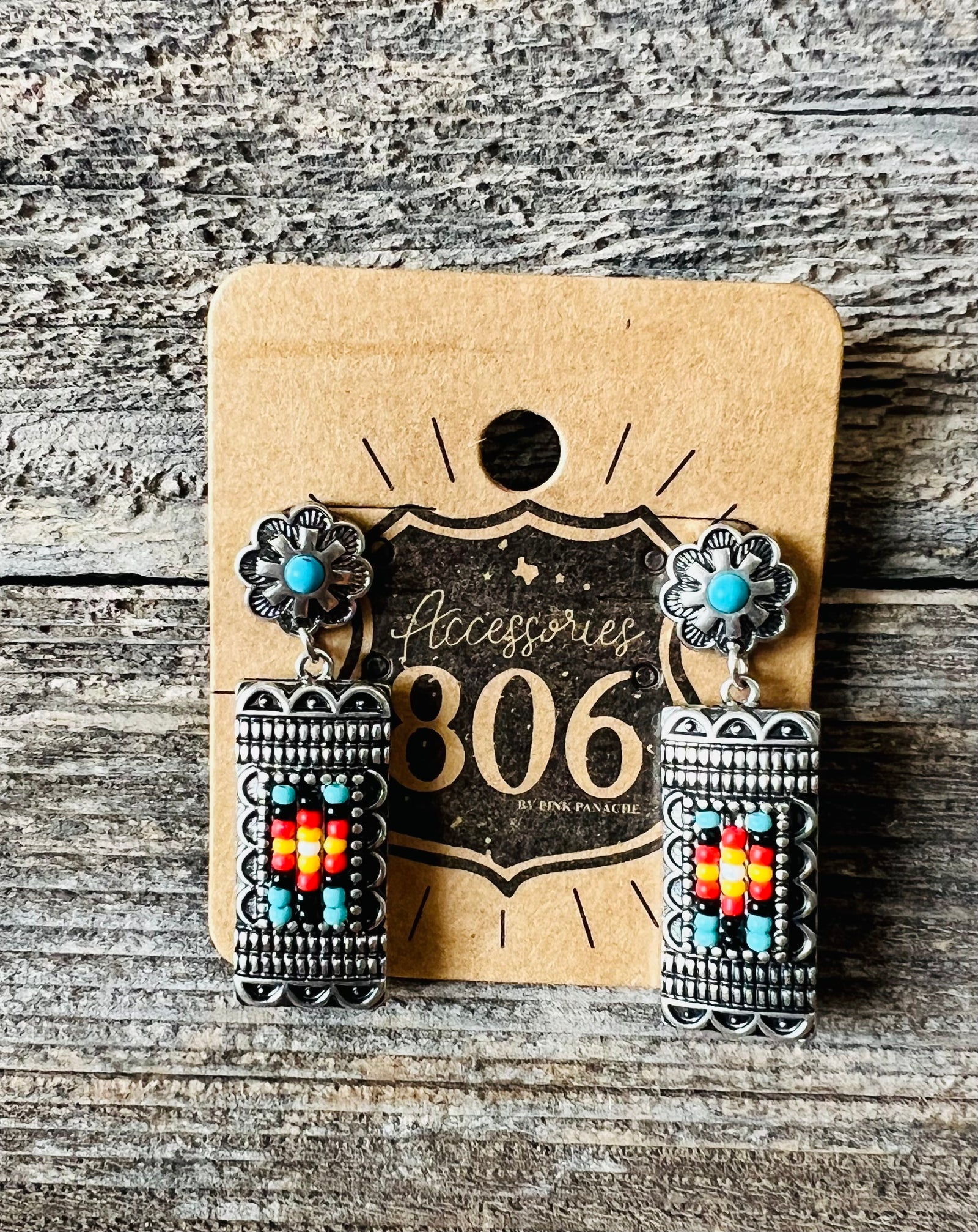 FLOWER AND AZTEC DANGLE EARRINGS