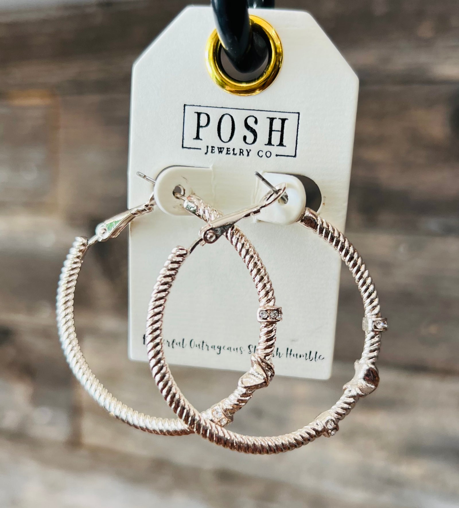 Gold cable hoop earring rhinestones