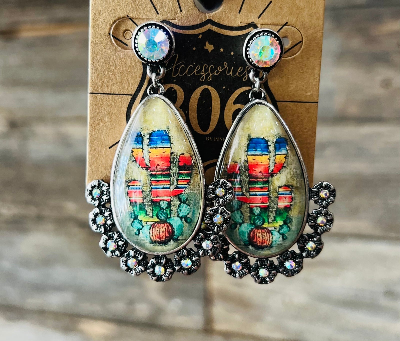 CACTUS AND CRYSTAL TEAR DROP EARRING
