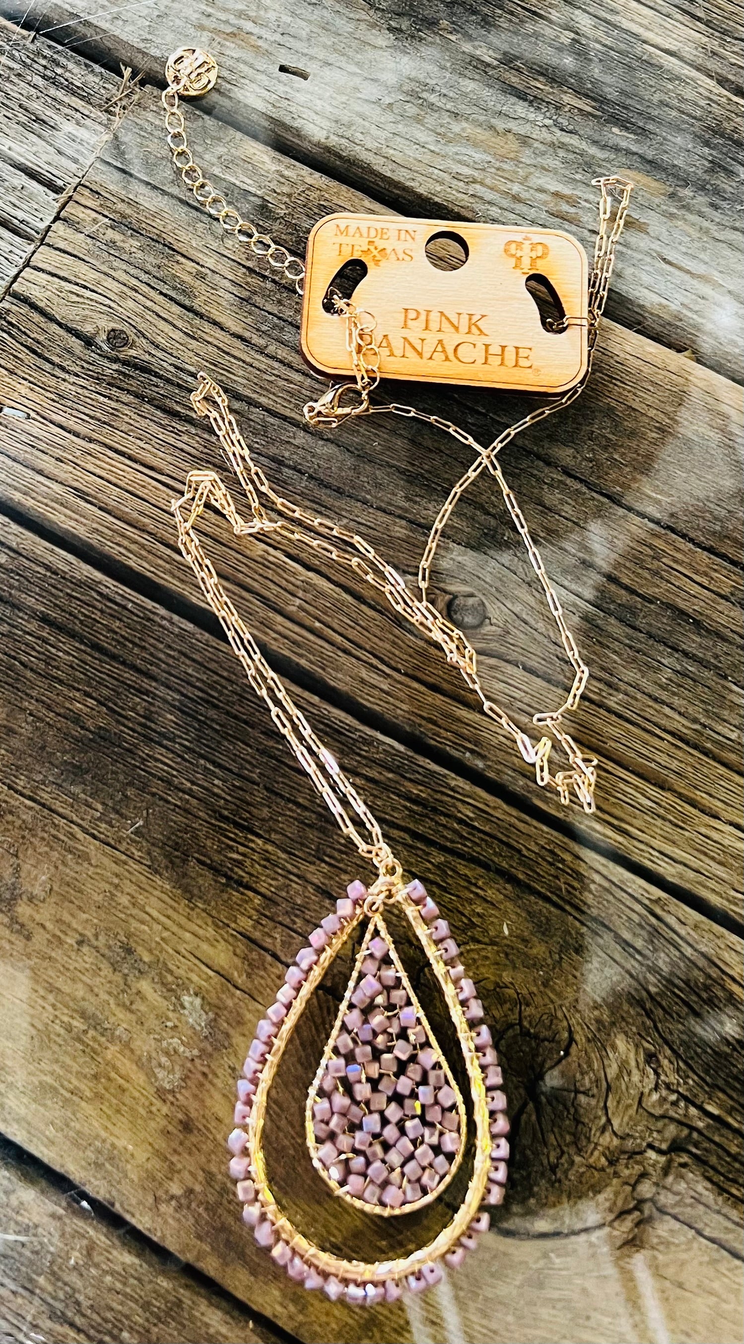 PINK PANACHE TEAR DROP NECKLACE
