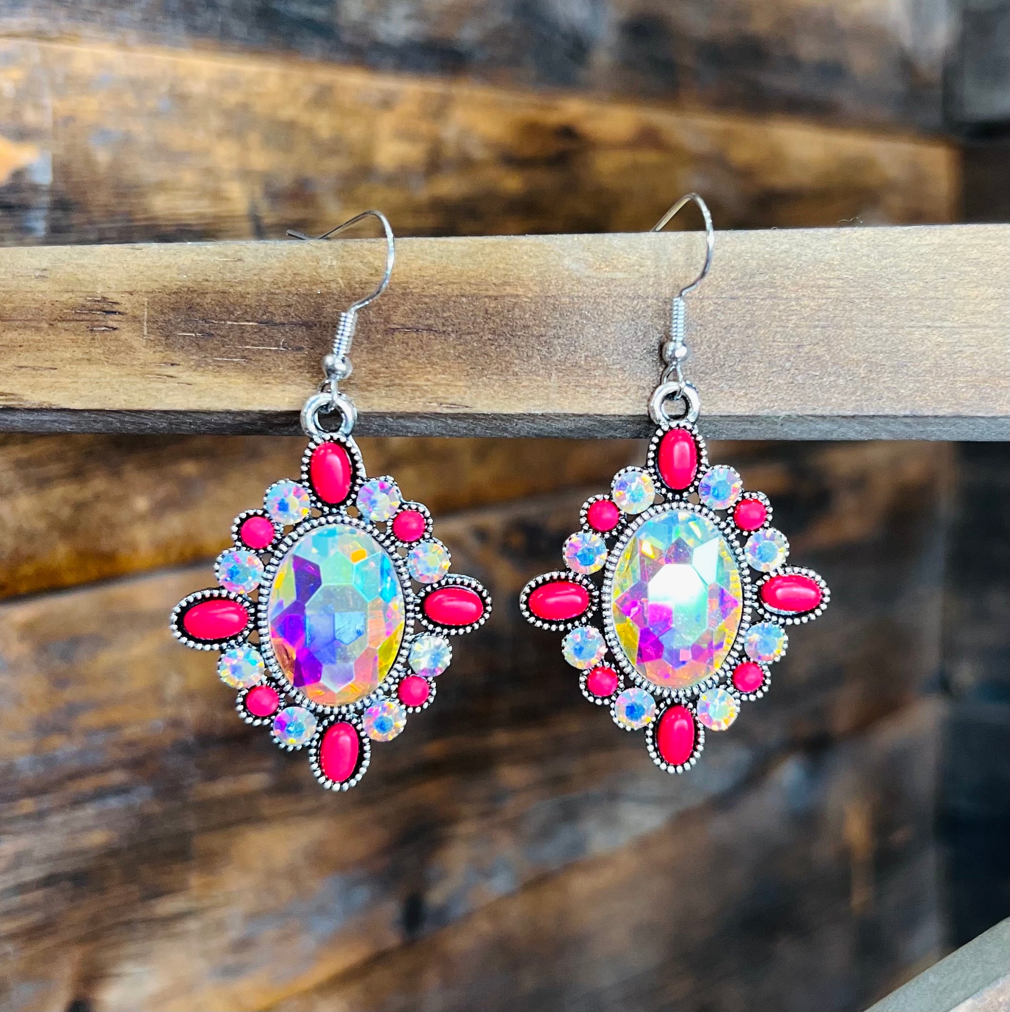 RED TURQUOISE AND CRYSTAL EARRINGS