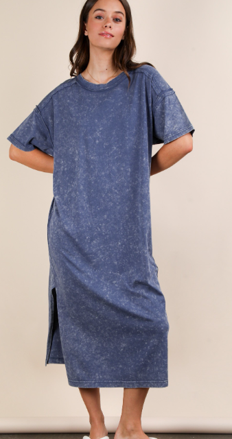 MINERAL WASHED CASUAL MIDI DRESS