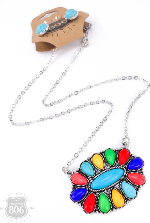 Stone flower necklace set