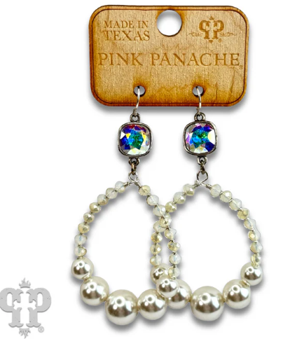 Acrylic pearl bead teardrop earring with Austrian crystal