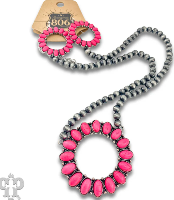 Stone open circle necklace set