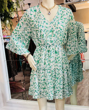 Green Leopard Dress with V-neckline