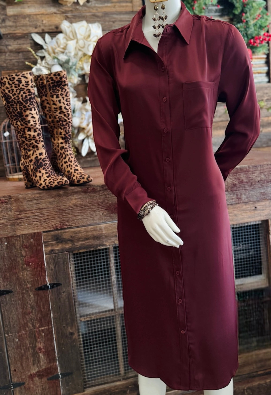 Long sleeve shirt dress "Rusted Wine"
