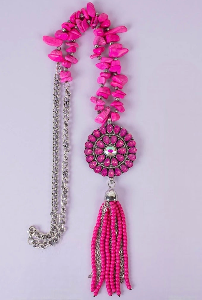 "Fuchsia" Tassel Necklace